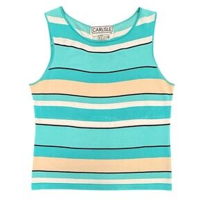 Carlisle Teal/Cream/Black/White Striped Sleeveless Top Size Large MSRP $378